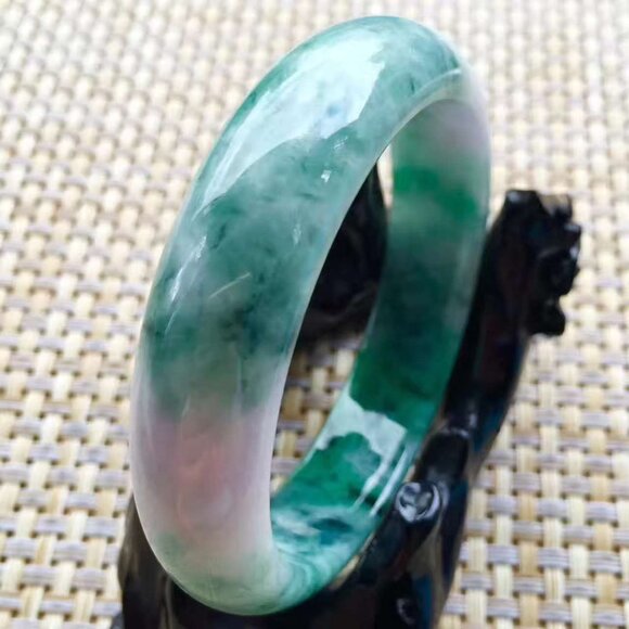 57mm Certified Type A Jadeite Bangle Grade A Vibrant Green Floating Flower Jade - Picture 5 of 12
